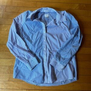 Chico’s mismatched stripe button down—so coastal grandmother!